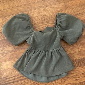 Francesca's Collections Olive Green Puff Sleeve Blouse
